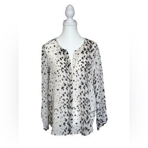 Joie 100% Silk Animal Print Blouse Size M Cream Black Long Sleeve Top